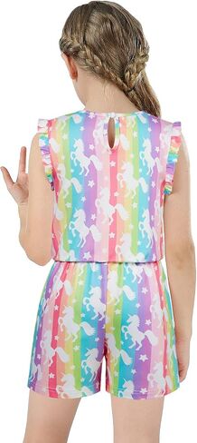 Girls Jumpsuits Rompers Ruffle Sleeve Romper Shorts with Pockets Summer One Piece Playsuit Outfits for Girl 6-13 Years in Saudi Arabia