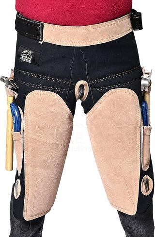 مريلة Femme Farrier: شقوق من الجلد والقماش للسيدات - مريلة مغناطيسية مقاس 25 بوصة مع خصر فيلكرو، وجيوب أدوات وحلقات مطرقة - قابلة للتعديل (28-48 بوصة) in Kuwait