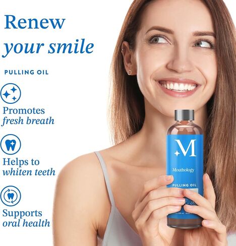 Mouthology Coconut Oil Pulling for Teeth and Gums, Whitening Pulling Oil Coconut Mint Mouthwash for Fresh Breath (Made in USA) Ayurvedic Oil Pulling Mouth Gum Health with Tongue Scraper Oral Care 8oz in Saudi Arabia
