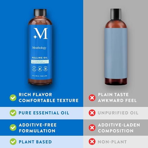 Mouthology Coconut Oil Pulling for Teeth and Gums, Whitening Pulling Oil Coconut Mint Mouthwash for Fresh Breath (Made in USA) Ayurvedic Oil Pulling Mouth Gum Health with Tongue Scraper Oral Care 8oz in Saudi Arabia