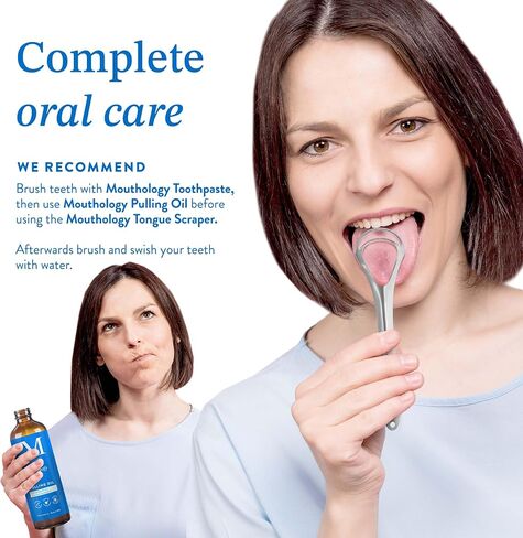 Mouthology Coconut Oil Pulling for Teeth and Gums, Whitening Pulling Oil Coconut Mint Mouthwash for Fresh Breath (Made in USA) Ayurvedic Oil Pulling Mouth Gum Health with Tongue Scraper Oral Care 8oz in Saudi Arabia