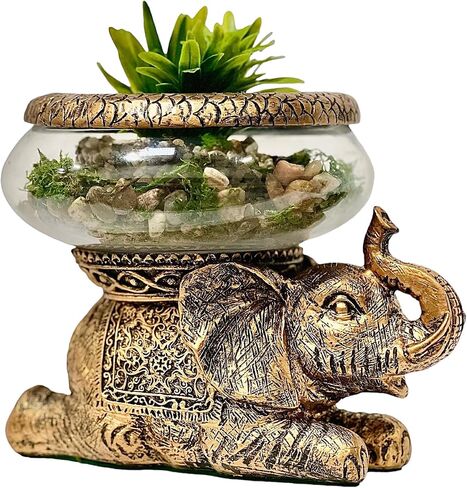 New Good Luck Decorative Gold Antiqued Elephant Glass Bowl,Terrarium or Candle Holder with Color Gift Box in Saudi Arabia