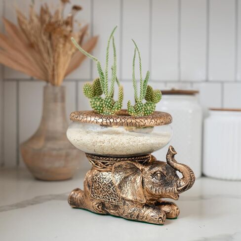 New Good Luck Decorative Gold Antiqued Elephant Glass Bowl,Terrarium or Candle Holder with Color Gift Box in Saudi Arabia