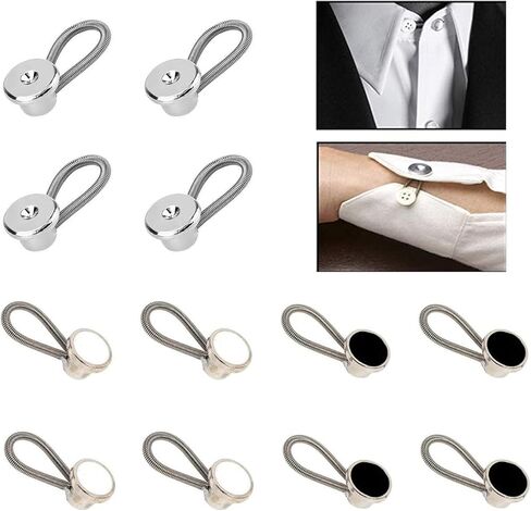 Collar Extenders for Mens Shirts, 12PCS Button Extender for Pants, Premium Collar Extenders for Mens Shirts, Button Extenders for Mens Dress Shirts Suits Trouser, Coat, Shirts (Silver Black White) in Saudi Arabia