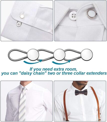 Collar Extenders for Mens Shirts, 12PCS Button Extender for Pants, Premium Collar Extenders for Mens Shirts, Button Extenders for Mens Dress Shirts Suits Trouser, Coat, Shirts (Silver Black White) in Saudi Arabia