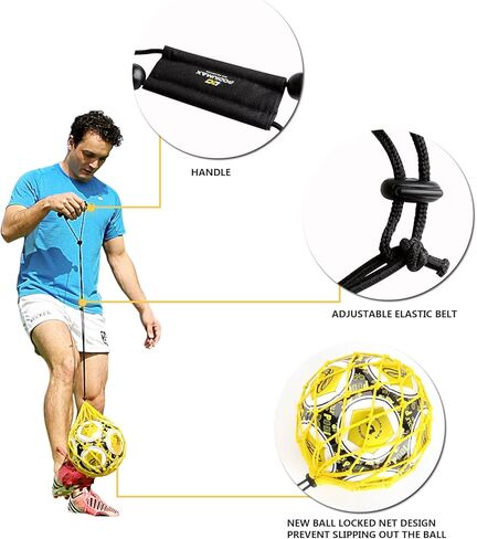 PodiuMax مقبض مدرب ركلة كرة القدم المنفرد مع تصميم شبكي جديد مغلق لكرة القدم، شبكة تدريب مطاطية لكرة القدم (تناسب حجم الكرة 3، 4، 5) in Saudi Arabia