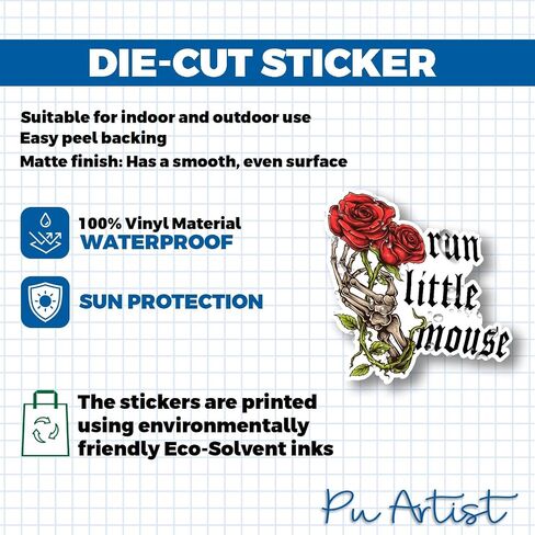 Run Little Mouse Sticker Black Rose Kindle Skeleton Haunting Adeline Hunting Adeline Dark Romance Booktok Bookish Book Lover Vinyl Die Cut Sticker for Car Laptop Phone Water Bottle (3 Inches(3Pcs)) in Kuwait