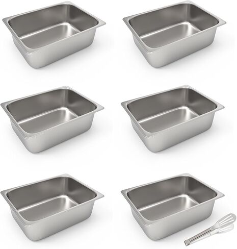 1/3 Size Steam Table Pans, 6 Pack Hotel Pan 6" Deep, 0.7mm Thickness Stainless Steel Food Pan, Steam Pan for Restaurant, Kitchen, Commercial Supplies in Kuwait