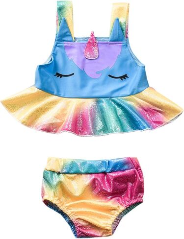 بدلة استحمام للأطفال الصغار بتصميم يونيكورن ملابس سباحة للفتيات من قطعتين ملابس سباحة صيفية للشاطئ تانكيني in Kuwait