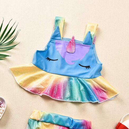 بدلة استحمام للأطفال الصغار بتصميم يونيكورن ملابس سباحة للفتيات من قطعتين ملابس سباحة صيفية للشاطئ تانكيني in Kuwait