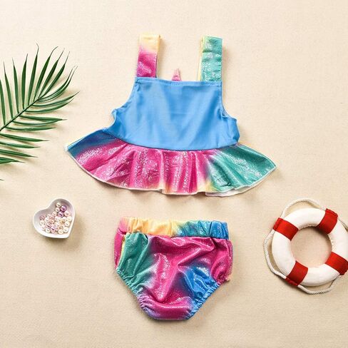 بدلة استحمام للأطفال الصغار بتصميم يونيكورن ملابس سباحة للفتيات من قطعتين ملابس سباحة صيفية للشاطئ تانكيني in Kuwait