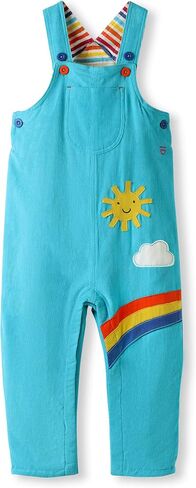 Organic Cotton Applique Baby Infant Toddler Overalls - Turquoise/Rainbow Stripes - Girl Boy Dungarees (0-4 Years) in Saudi Arabia
