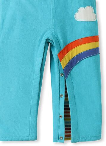 Organic Cotton Applique Baby Infant Toddler Overalls - Turquoise/Rainbow Stripes - Girl Boy Dungarees (0-4 Years) in Saudi Arabia
