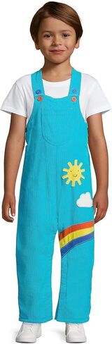Organic Cotton Applique Baby Infant Toddler Overalls - Turquoise/Rainbow Stripes - Girl Boy Dungarees (0-4 Years) in Saudi Arabia