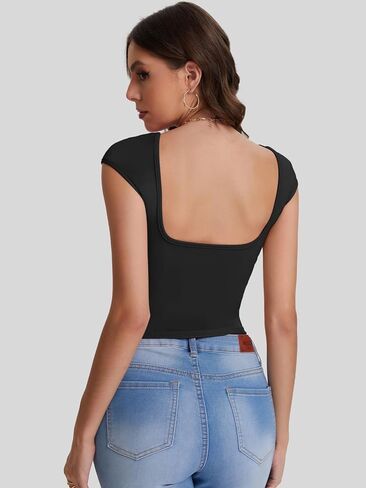 Bloggerlove المرأة مثير طاقم الرقبة عارية الذراعين المحاصيل القمم 2024 قصيرة الأكمام سليم صالح تي شيرت الأساسية Y2K كامي القمم in Kuwait