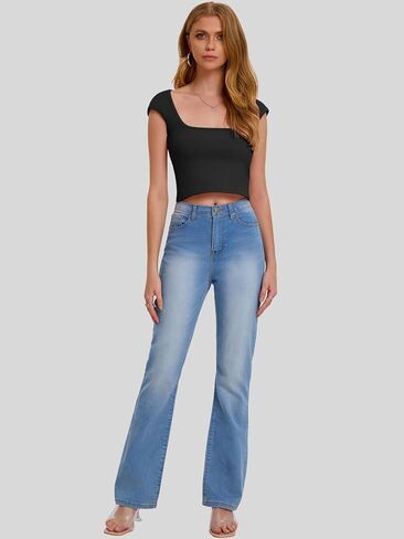 Bloggerlove المرأة مثير طاقم الرقبة عارية الذراعين المحاصيل القمم 2024 قصيرة الأكمام سليم صالح تي شيرت الأساسية Y2K كامي القمم in Kuwait