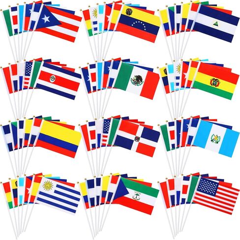 110 Pcs 22 Countries Spanish Speaking Stick Flags Small Assorted Latin America Latino Hand Held Flags Mini Flags on Sticks for Classroom Decoration Heritage Hispanic Month 8.3 x 5.5 in 5 Pack in Saudi Arabia