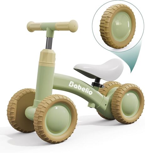 BABELIO Baby Balance Bike for 1 Year Old Boys Girls with Adjustable Seat & Handlebar, Toddler Bike 4-Wheel Off-Roader Design for Boys Girls Aged 10-36 Months in Saudi Arabia