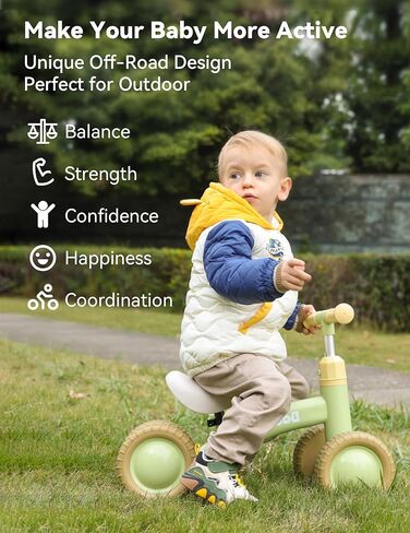 BABELIO Baby Balance Bike for 1 Year Old Boys Girls with Adjustable Seat & Handlebar, Toddler Bike 4-Wheel Off-Roader Design for Boys Girls Aged 10-36 Months in Saudi Arabia