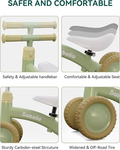 BABELIO Baby Balance Bike for 1 Year Old Boys Girls with Adjustable Seat & Handlebar, Toddler Bike 4-Wheel Off-Roader Design for Boys Girls Aged 10-36 Months in Saudi Arabia