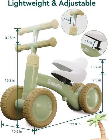 BABELIO Baby Balance Bike for 1 Year Old Boys Girls with Adjustable Seat & Handlebar, Toddler Bike 4-Wheel Off-Roader Design for Boys Girls Aged 10-36 Months in Saudi Arabia