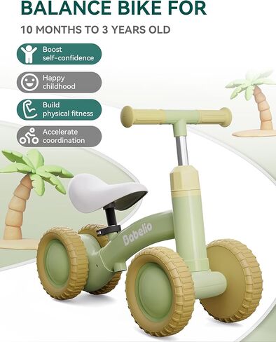 BABELIO Baby Balance Bike for 1 Year Old Boys Girls with Adjustable Seat & Handlebar, Toddler Bike 4-Wheel Off-Roader Design for Boys Girls Aged 10-36 Months in Saudi Arabia