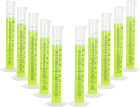 Plastic Graduated Cylinder 100ml, 10 Pack Plastic Transparent Graduated Cylinder 2-Sided Measuring Lines Science Measuring Test Tube Flask for Lab Household in Kuwait