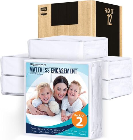 غطاء مرتبة بسحاب من يوتوبيا كامل - واقي مرتبة مقاوم للماء بنسبة 100% ومقاوم لبق الفراش - غطاء مرتبة ماص، بستة جوانب in Kuwait