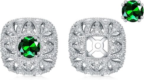 1/10cttw Real Diamond Earring Jackets with Gemstone Studs,Sterling Silver Vintage Earrings with Diamonds for Women(G-H Color, I2-I3 Clarity) in Saudi Arabia