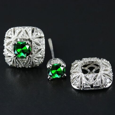 1/10cttw Real Diamond Earring Jackets with Gemstone Studs,Sterling Silver Vintage Earrings with Diamonds for Women(G-H Color, I2-I3 Clarity) in Saudi Arabia