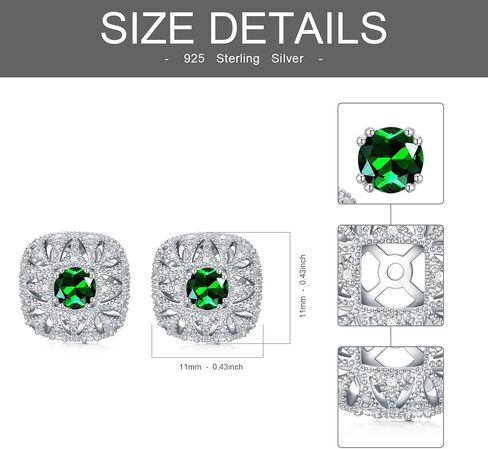 1/10cttw Real Diamond Earring Jackets with Gemstone Studs,Sterling Silver Vintage Earrings with Diamonds for Women(G-H Color, I2-I3 Clarity) in Saudi Arabia