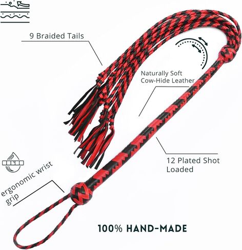 Cat O Nine Shot Loaded Leather Whip 18'' Long Leather Handle Genuine Cowhide 14'' Long Tails in Saudi Arabia