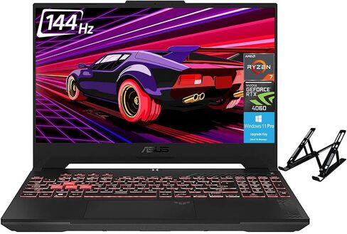 كمبيوتر محمول للألعاب ASUS TUF A17 - شاشة 17.3 بوصة FHD 144 هرتز، AMD Ryzen 7-7735HS، NVIDIA GeForce RTX 4060، 32 جيجابايت DDR5، 1 تيرابايت SSD، لوحة مفاتيح بإضاءة خلفية، Wi-Fi 6، Windows 11 Pro، مع حامل كمبيوتر محمول in Saudi Arabia