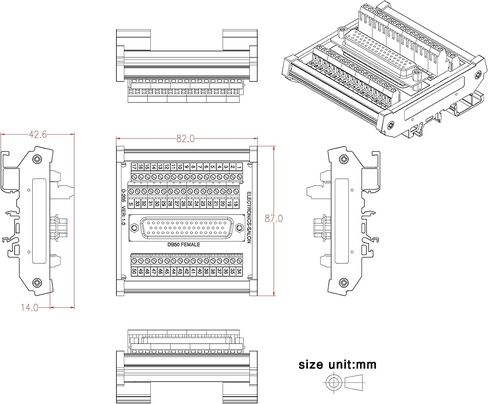 إلكترونيات-صالون D-SUB DB50 وحدة واجهة تثبيت السكك الحديدية DIN أنثى، لوحة القطع. in Kuwait