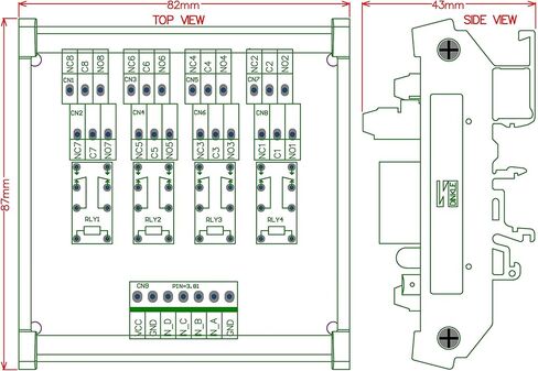 Electronics-Salon DIN Rail Mount 4 DPDT Signal Relay Interface Module, DC 12V Version. in Saudi Arabia