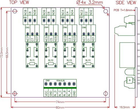 Electronics-Salon DIN Rail Mount 4 DPDT Signal Relay Interface Module, DC 12V Version. in Saudi Arabia