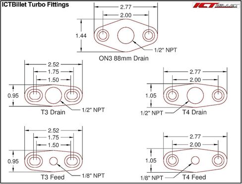 ICT Billet Heavy Duty GT15-GT35 Aluminum Turbo Oil Return Drain Flange T3 1/2npt GT25 GT30 HD National Pipe Thread Designed & Manufactured in the USA 551163 in Saudi Arabia