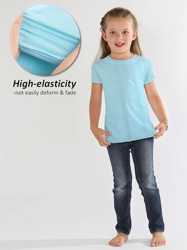 تي شيرت بناتي مناسب للجفاف مكون من 5 قطع، تي شيرت للأطفال برقبة دائرية، تي شيرت رياضي نشط للأداء الرياضي، قميص يومي كاجوال للأطفال in Kuwait