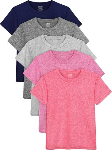5 Pack Girls Dry-Fit T-Shirt Kids Crew Neck Active Athletic Performance T-Shirt Casual Daily Shirt for Kids in Saudi Arabia