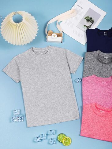 5 Pack Girls Dry-Fit T-Shirt Kids Crew Neck Active Athletic Performance T-Shirt Casual Daily Shirt for Kids in Saudi Arabia