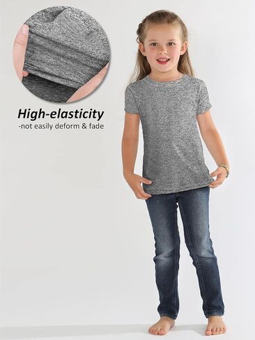 5 Pack Girls Dry-Fit T-Shirt Kids Crew Neck Active Athletic Performance T-Shirt Casual Daily Shirt for Kids in Saudi Arabia