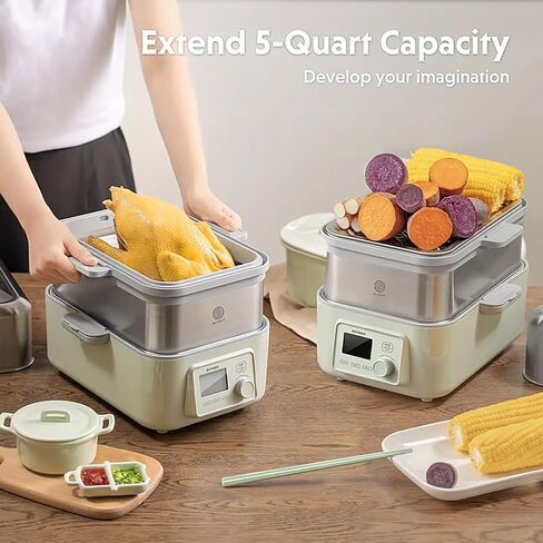 BUYDEEM G67US-A503 Electric Food Steamer for Cooking, 2 Tire Stainless Steel Steamer with Manual Mode, 1500W, 14 Quart, Green in Saudi Arabia