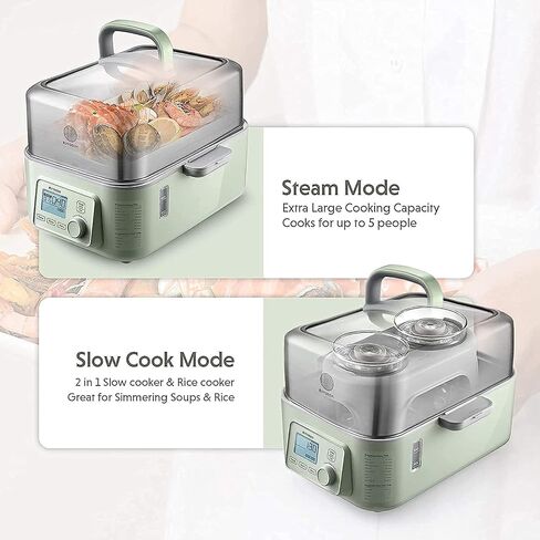 BUYDEEM G67US-A503 Electric Food Steamer for Cooking, 2 Tire Stainless Steel Steamer with Manual Mode, 1500W, 14 Quart, Green in Saudi Arabia