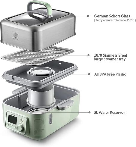 BUYDEEM G67US-A503 Electric Food Steamer for Cooking, 2 Tire Stainless Steel Steamer with Manual Mode, 1500W, 14 Quart, Green in Saudi Arabia
