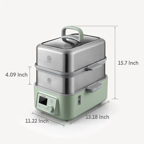 BUYDEEM G67US-A503 Electric Food Steamer for Cooking, 2 Tire Stainless Steel Steamer with Manual Mode, 1500W, 14 Quart, Green in Saudi Arabia