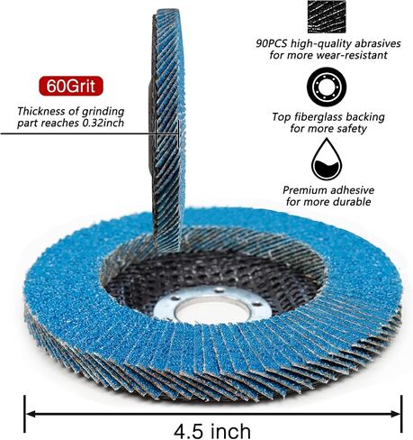 Flap Disc 4-1/2 x 7/8 Inch for Angle Grinder, 60 Grit Flap Wheel for General Purpose Metal & Stainless Steel, Type 29 Grinding Wheel, Zirconia Abrasive Grinding Disc, 90 Beveled Blades, 10PACK in Saudi Arabia