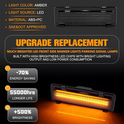 مصابيح إشارة جانبية LED من Gempro متوافقة مع 1982-1992 Chevy Camaro Pontiac Firebird مصابيح إشارة وقوف السيارات الأمامية قطعتين، لون كهرماني in Kuwait