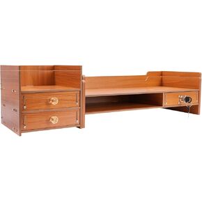 Wood Computer Monitor Stand, Computer Rack with Adjustable Desktop Storage Organizer and Drawer, Tabletop Monitor Stand for Computer Printer Cellphone in Kuwait