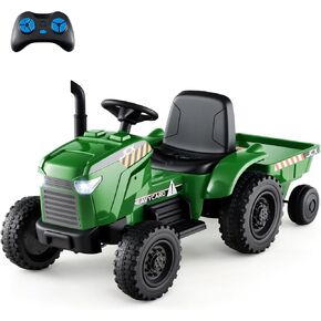Costzon Ride on Tractor with Trailer, 12V Battery Powered Electric Vehicles with Remote Control, Music & Lights, Kids Tractor Ride on Toy with Shockproof EVA Wheels, Gift (EVA Tires, Dark Green) in Kuwait