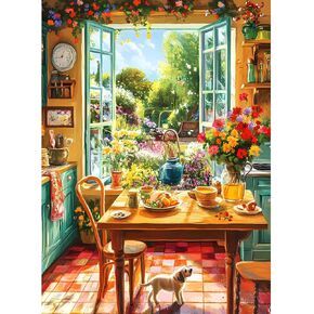500 Piece Puzzle for Adults, Cozy Kitchen and Garden View Jigsaw Puzzle, Colorful Puzzles with Flowers, Sunshine and Dog, Relaxing Gifts for Adults, Seniors and Kids, Finished Size 20.5"x 15" in Saudi Arabia